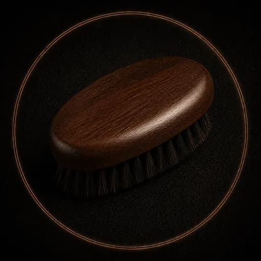 Dark wooden beard brush with dense bristles